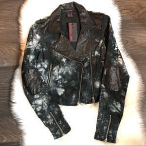 🔹Tie Dye Faux Leather Moto Jacket🔹